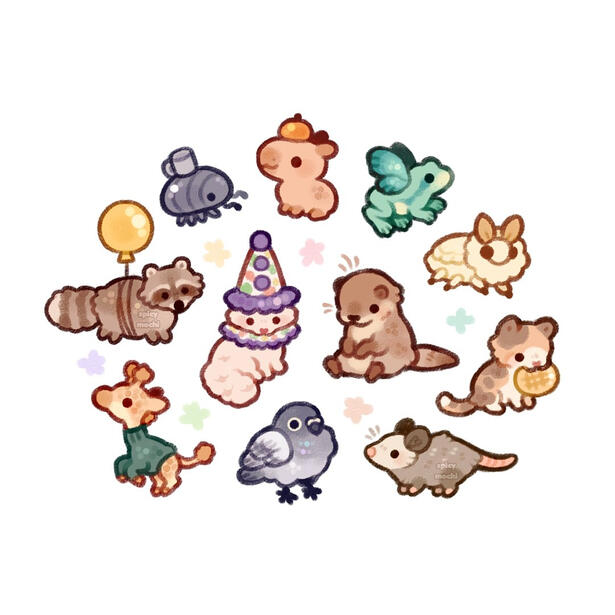 A variety of tiny versions of some of my illustrations, part one