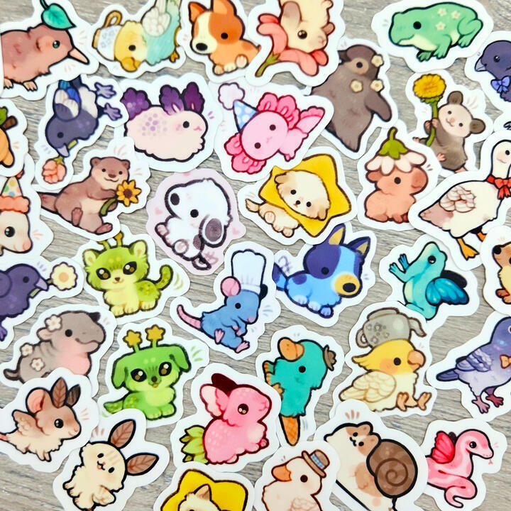 September freebie stickers Picture of a variety of small, colorful animal stickers.