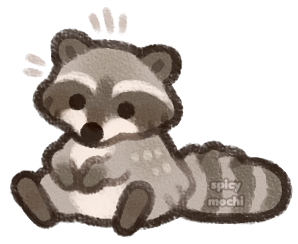 Illustration of a tiny raccoon friend.